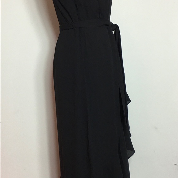 J.crew Ruffle Drapey Faux Wrap Black Dress - Picture 3 of 6